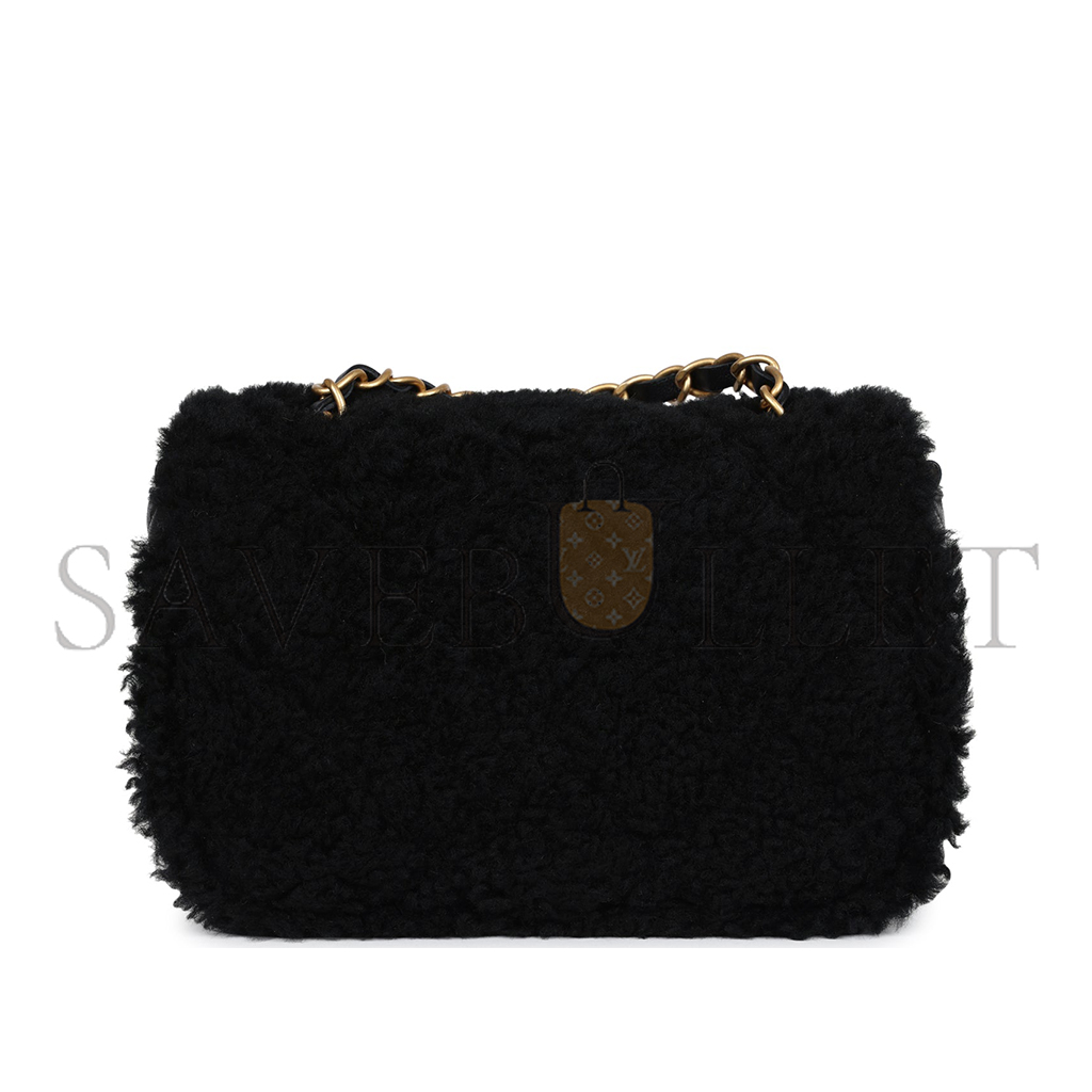 Ch*el mini shearling flap bag black lambskin brushed gold hardware as5148 (18*12*6cm)